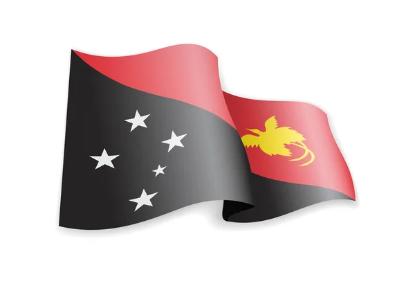 Bandera de Papúa Nueva Guinea en el viento. Bandera en la ilustración del vector blanco — Archivo Imágenes Vectoriales