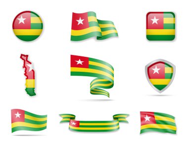 Togo bayrakları koleksiyonu. Bayraklar ve anahat ülke vektör çizim ayarla.