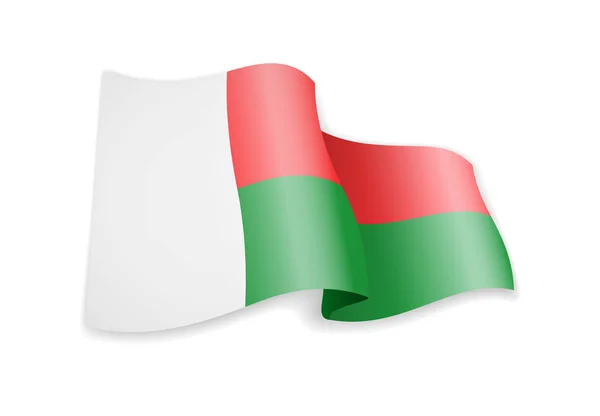 Bandera de Madagascar en el viento. Bandera en la ilustración del vector blanco — Archivo Imágenes Vectoriales