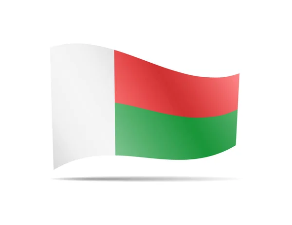 Ondeando la bandera de Madagascar en el viento. Bandera en la ilustración del vector blanco — Archivo Imágenes Vectoriales