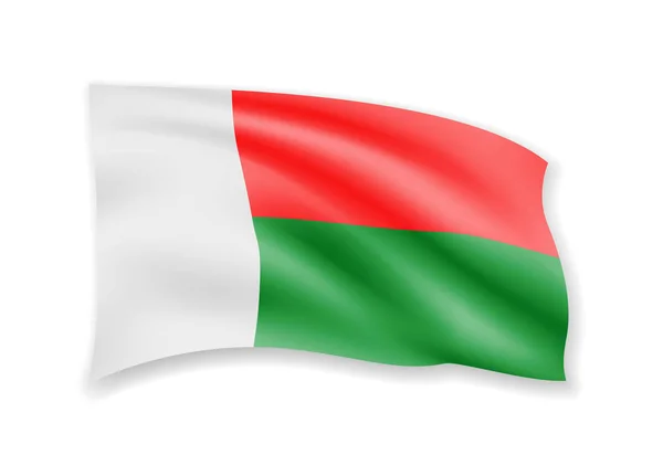 Ondeando la bandera de Madagascar sobre blanco. Bandera en el viento . — Archivo Imágenes Vectoriales