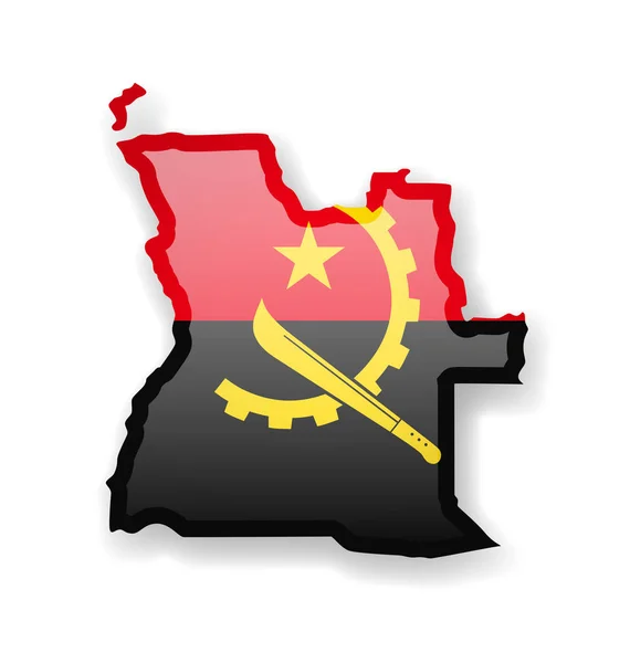 Bandera de Angola y contorno del país sobre fondo blanco . — Vector de stock