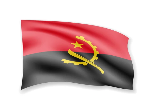 Wuivende Angola vlag op wit. Vlag in de wind. — Stockvector