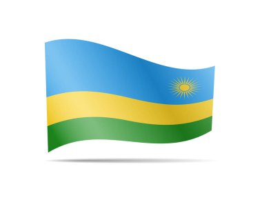 Rüzgarın içinde Rwanda bayrağı sallıyor. Beyaz vektör çizim üzerinde bayrak