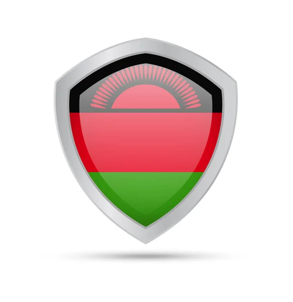 Shield with Malawi flag on white background. — Stock Vector