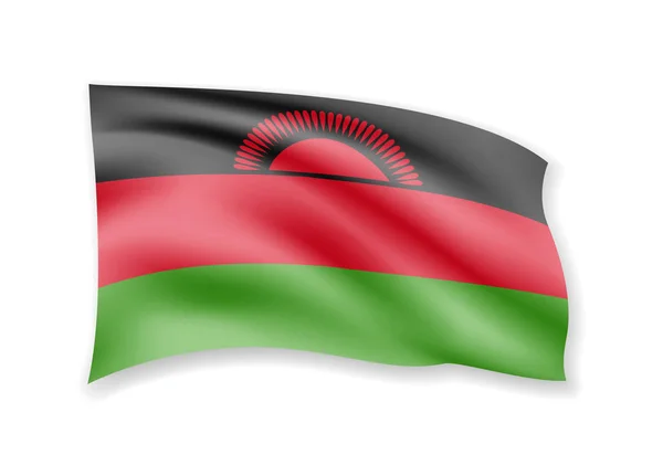 Drapeau Malawi brandissant sur blanc. Drapeau dans le vent . — Image vectorielle