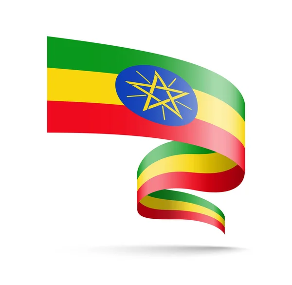埃塞俄比亚旗子以波浪丝带的形式. — 图库矢量图片