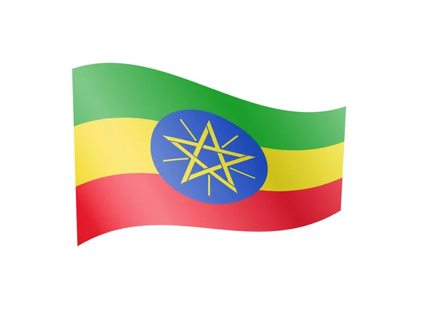Acenando com a bandeira da Etiópia ao vento. Bandeira na ilustração do vetor branco — Vetor de Stock