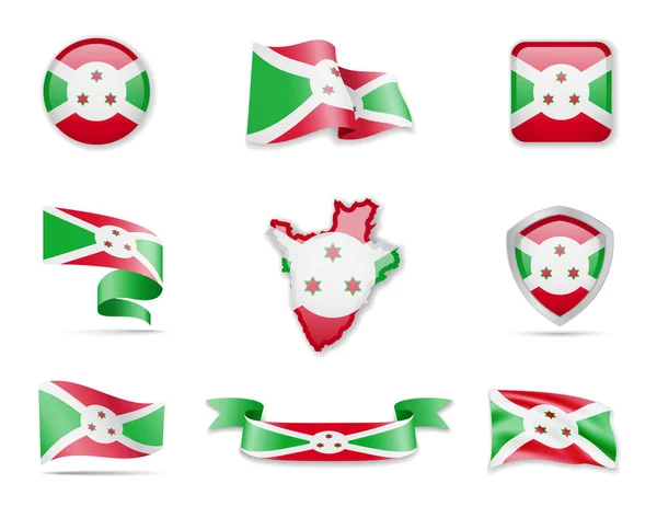 Burundi flags collection. Vector illustration set flags and outline of the country. — Stock Vector