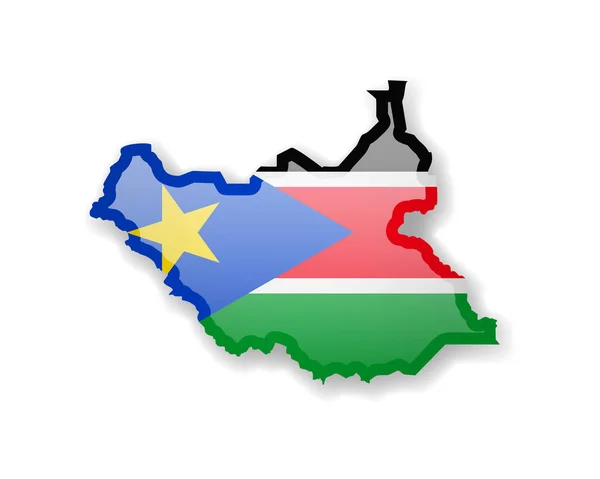 Bandeira do Sudão do Sul e esboço do país em um fundo branco . — Vetor de Stock