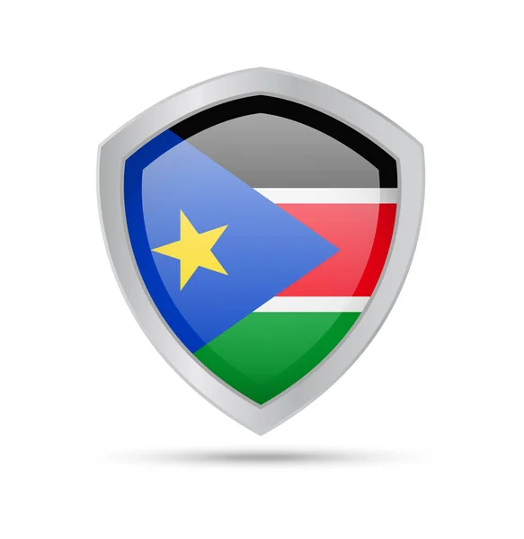 Sköld med Sydsudan flagga på vit bakgrund. — Stock vektor
