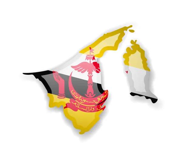 Brunei flagga och kontur av landet på en vit bakgrund. — Stock vektor