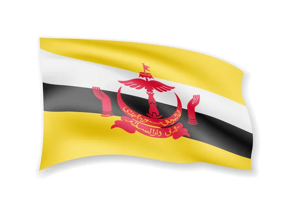 Wuivende Brunei vlag op wit. Vlag in de wind. — Stockvector