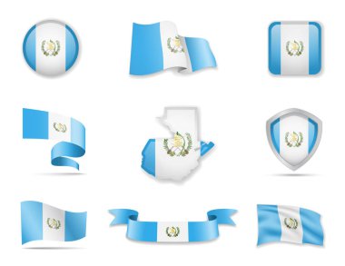 Guatemala flags collection. Vector illustration set flags and outline of the country. clipart
