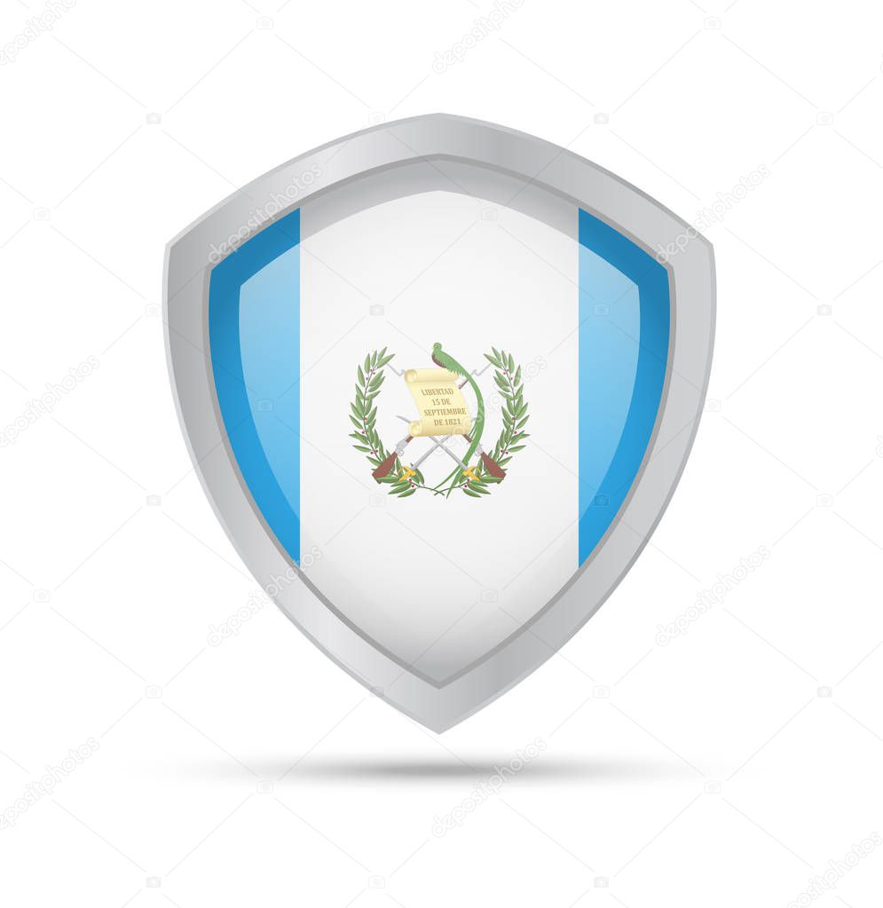 Shield with Guatemala flag on white background. Vector illustration.