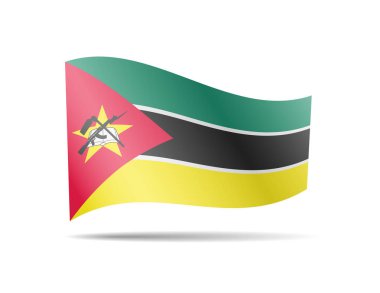 Mozambik bayrağı rüzgarda sallıyor. Beyaz vektör çizim üzerinde bayrak