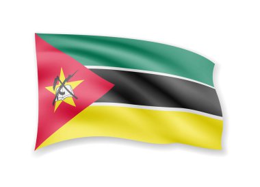 Mozambik bayrağı beyaz üzerinde sallıyor. Rüzgar bayrağı.