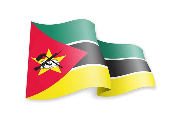 Mosambikanische Flagge im Wind. Flagge auf weißem Vektor — Stockvektor