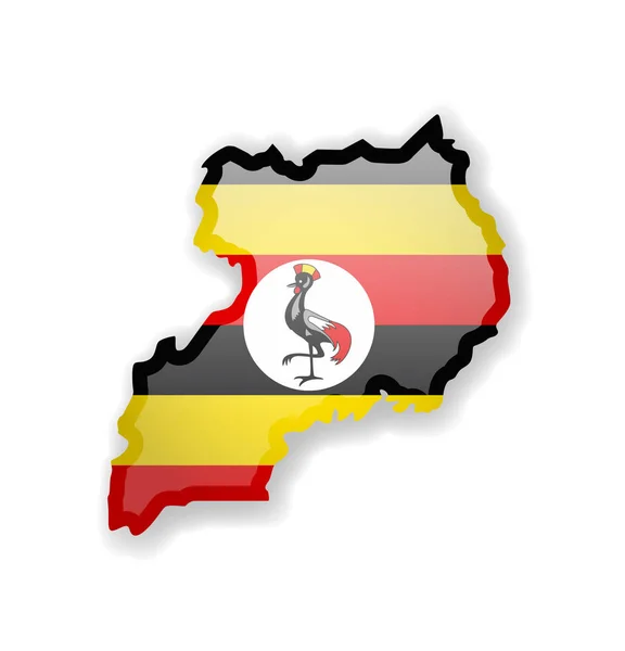 Uganda flag and outline of the country on a white background. — Stock Vector