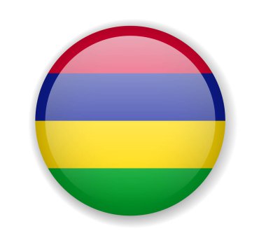 Mauritius bayrağı yuvarlak parlak simgesi beyaz bir arka plan üzerinde