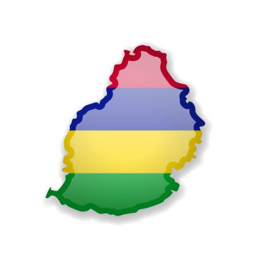 Mauritius bayrağı ve beyaz bir arka plan üzerinde ülkenin anahat.