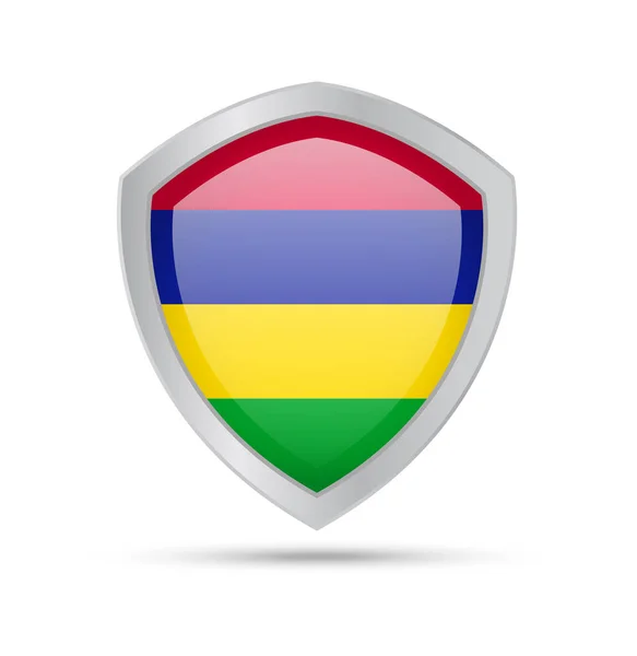 Shield with Mauritius flag on white background. — Stock Vector