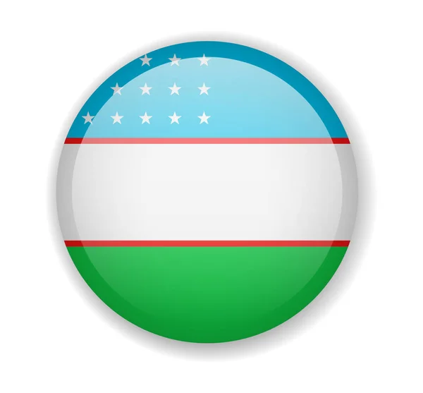 Bandera de Uzbekistán redonda icono brillante sobre un fondo blanco — Vector de stock