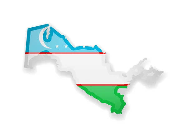 Bandera de Uzbekistán y esquema del país sobre un fondo blanco . — Archivo Imágenes Vectoriales
