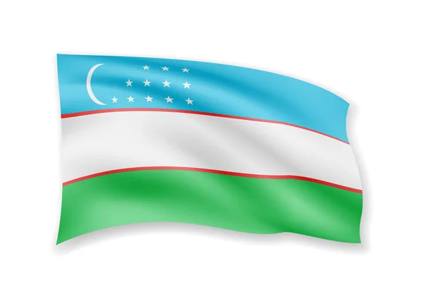 Sventolando bandiera uzbeka sul bianco. Bandiera nel vento . — Vettoriale Stock