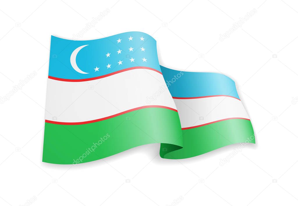 Uzbekistan flag in the wind. Flag on white vector illustration