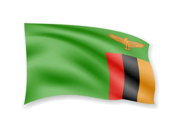 Schwenkt Sambia-Flagge auf weiß. Flagge im Wind. — Stockvektor