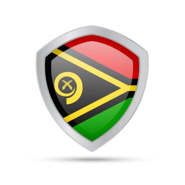 Beyaz arka planda Vanuatu bayrağı olan kalkan.