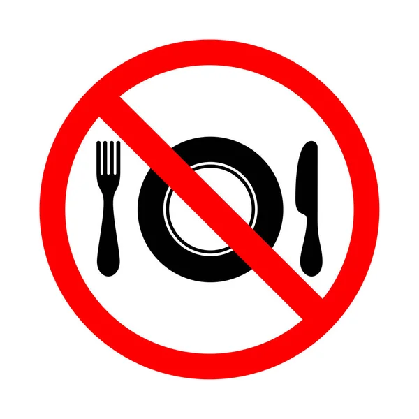 Não comer sinal, símbolos de proibição de alimentos com garfo, faca e prato — Vetor de Stock