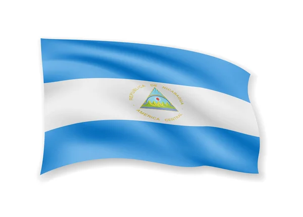 Integetett Nicaragua zászló fehér. Zászló a szél. — Stock Vector