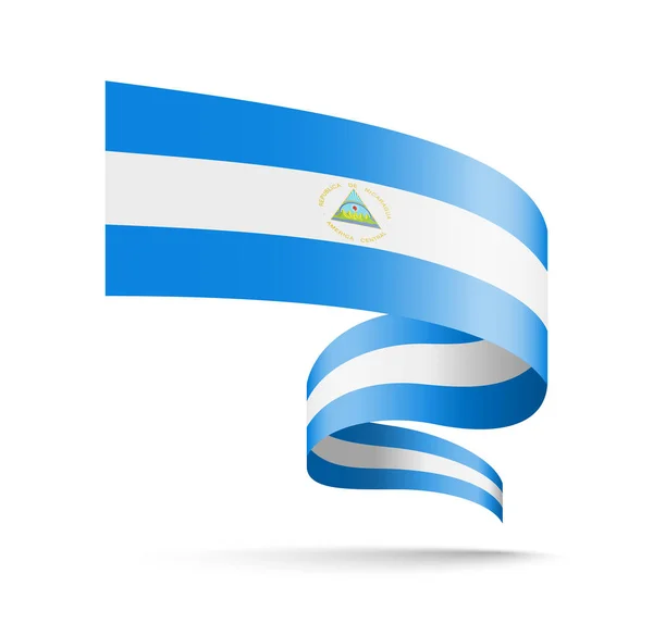 Bandera de Nicaragua en forma de cinta ondulatoria . — Vector de stock