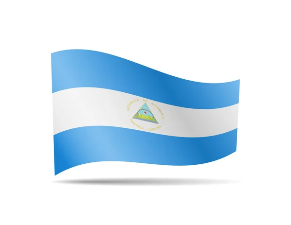 Integetett Nicaragua zászló a szél. Zászló fehér vektor illusztráció — Stock Vector