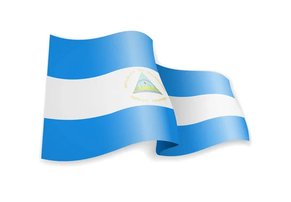 Rüzgarda Nikaragua bayrağı. Beyaz vektör çiziminde bayrak — Stok Vektör