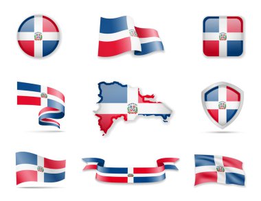 Dominican Republic flags collection. Vector illustration set flags and outline of the country. clipart