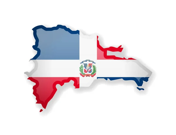 Bandera de República Dominicana y contorno del país sobre fondo blanco . — Archivo Imágenes Vectoriales