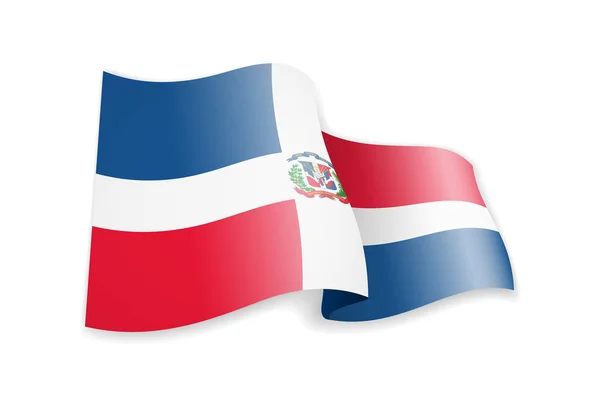 風の中のドミニカ共和国の旗。白ベクトルイラストのフラグ — ストックベクタ