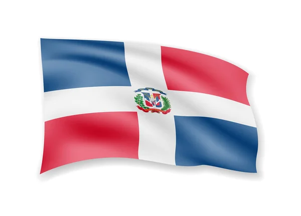 Το να κουνάς τη σημαία της Δομινικανή Δημοκρατίας στο λευκό. Σημαία στον άνεμο. — Διανυσματικό Αρχείο