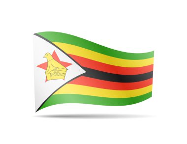 Rüzgarda Zimbabve bayrağını sallıyor. Beyaz vektör çiziminde bayrak