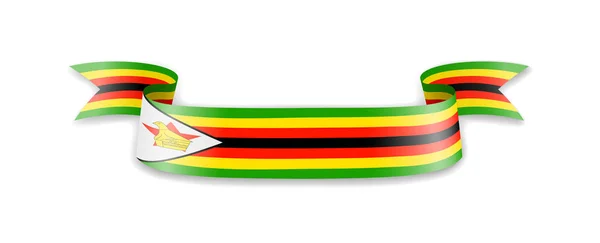 Zimbabwe flag in the form of wave ribbon. — 스톡 벡터