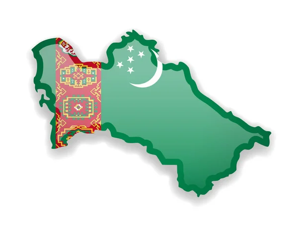 Turkmenistan flagga och kontur av landet på en vit bakgrund. — Stock vektor