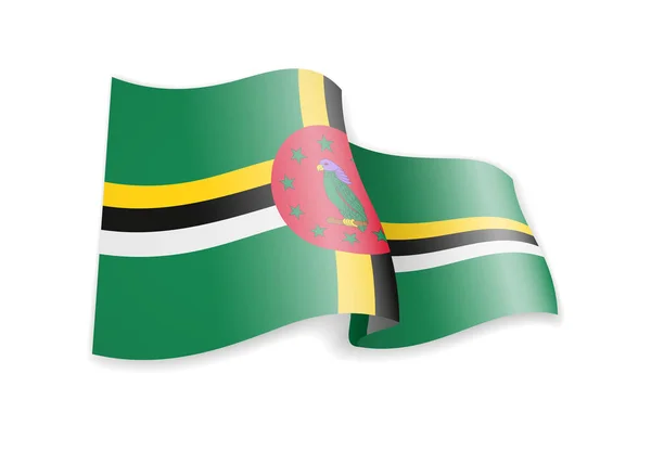 Dominica flagga i vinden. Flagga på vit vektor illustration — Stock vektor