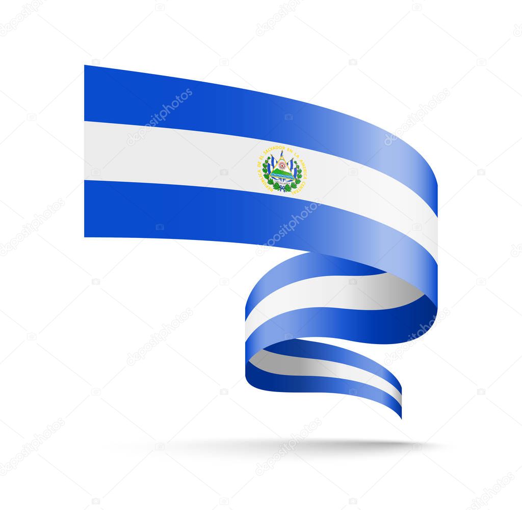El Salvador flag in the form of wave ribbon.