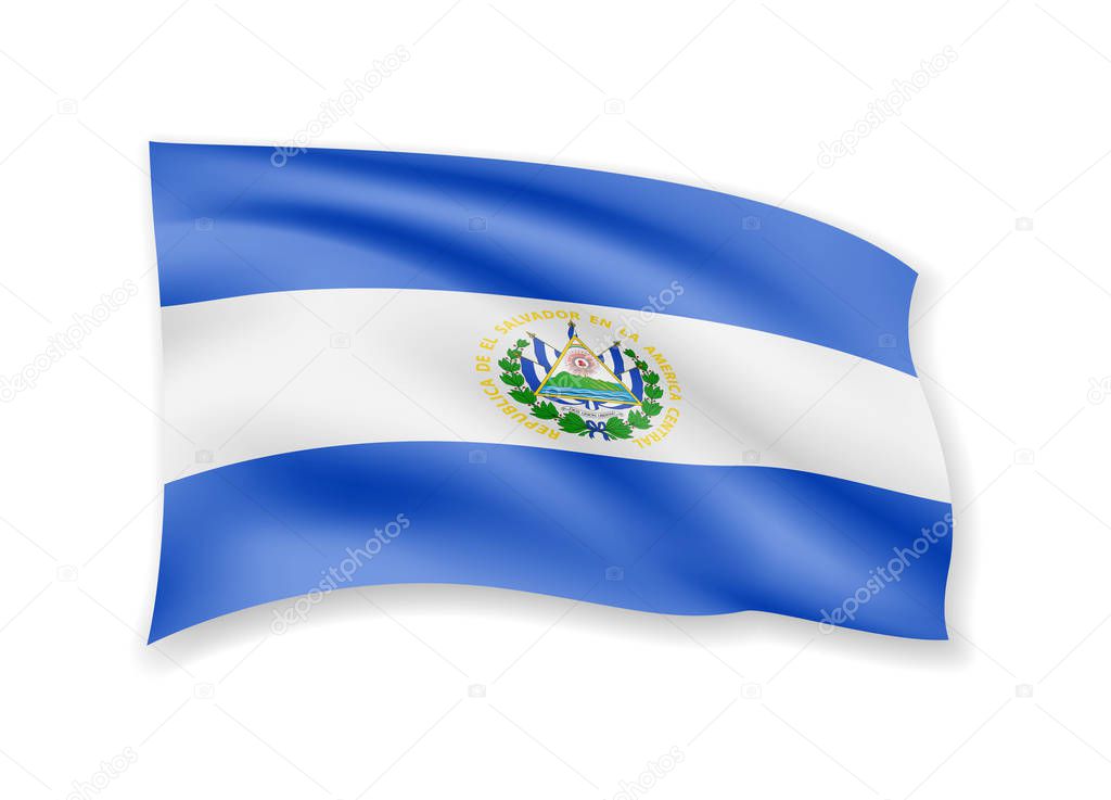 Waving El Salvador flag on white. Flag in the wind.