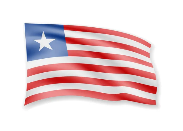 白にリベリアの旗を振る。風の中の旗. — ストックベクタ