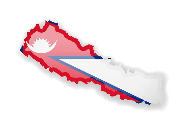 Bandera de Nepal y contorno del país sobre fondo blanco . — Archivo Imágenes Vectoriales