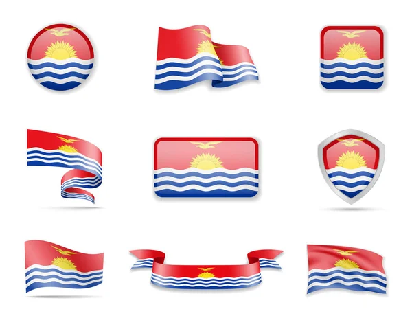 Colección de banderas Kiribati. Ilustración vectorial establecer banderas y contorno del país . — Vector de stock